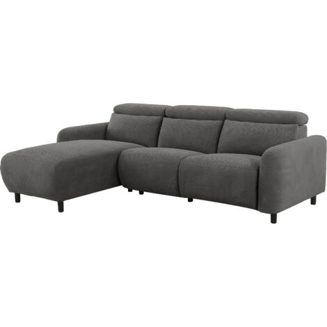 Skaane-Canapé 3 places avec chaise longue gauche fonction électrique en velours côtelé anthracite
