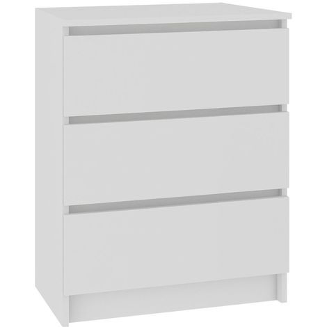 SKANDI - Commode contemporaine chambre/salon/bureau 60x77x40 cm - 3 tiroirs - Design moderne&robuste - Table de chevet - Blanc