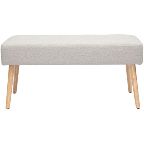 Skandinavische Bank aus weißem Stoff mit Bouclé-Wolleffekt und hellem Holz B96 cm GUESTA