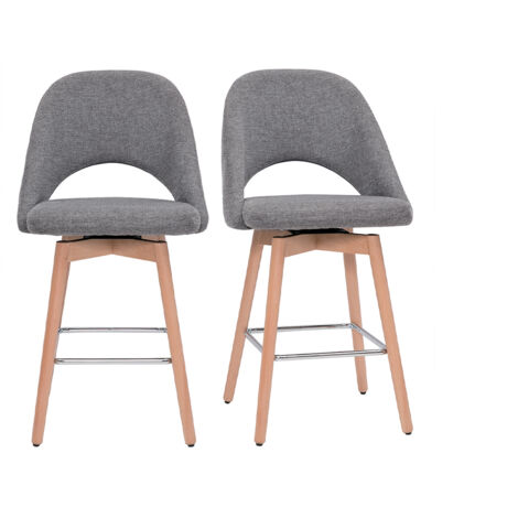 Skandinavische Barhocker aus grauem Stoff mit Samteffekt und massivem Hevea H65 cm (2er-Set) COSETTE