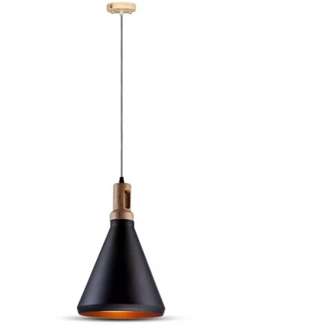 Skandinavische Innenpendellampe Schwarzes Holz und Metall E27 V-Tac