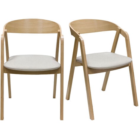 MILIBOO Skandinavische Stühle aus hellem Eichenholz und beigem Stoff (2er-Set) LOVA