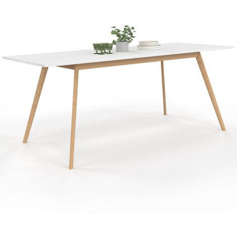 Skandinavischer ausziehbarer Tisch Rechteck INGA 6-10 Personen weiß 160-200 cm