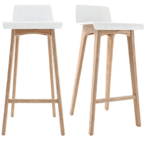 Skandinavischer Barhocker in Weiß und helles Holz H75 cm (2er-Set) BALTIK