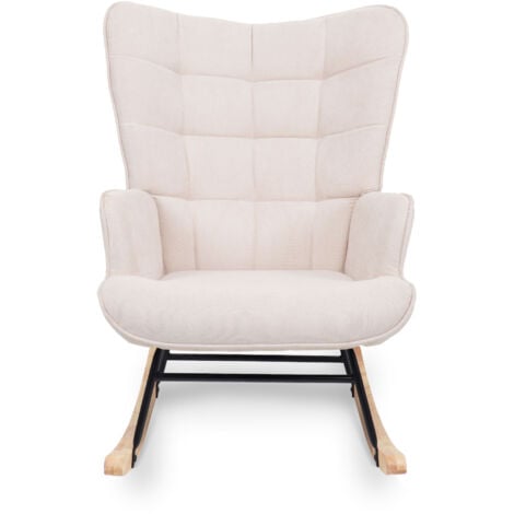 SICAAN Skandinavischer Schaukelstuhl LUNA aus beigem Stoff mit Nähten