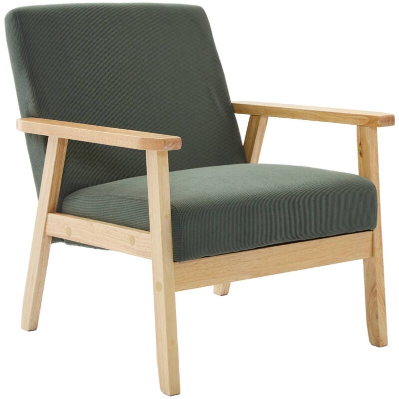 Sweeek - Skandinavischer Sessel Aus Holz Und Cord, Cord, Khaki