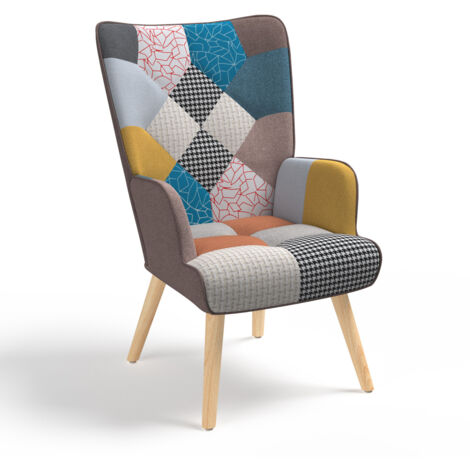 Skandinavischer Sessel IVAR mit mehrfarbigem Patchworkstoff