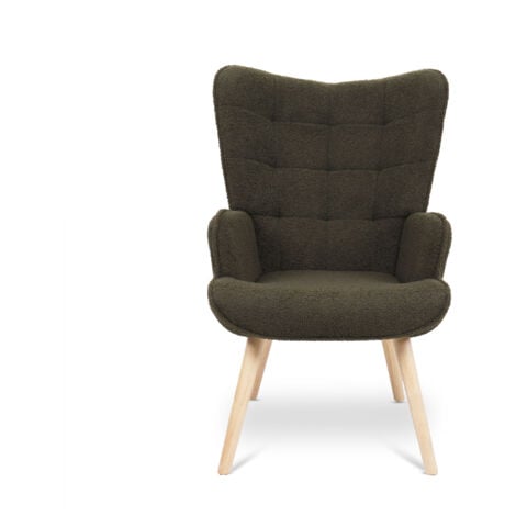 SICAAN Skandinavischer Sessel STELLA aus khakifarbenem Frottee mit Nähten