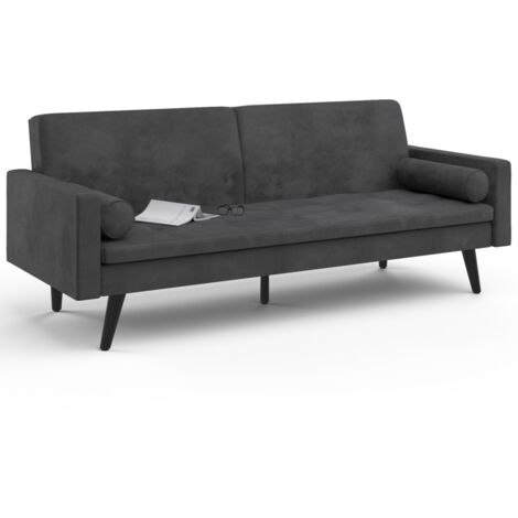 Skandinavisches gerades 3-Sitzer-Sofa NAËL in anthrazitgrauem Velours umwandelbar