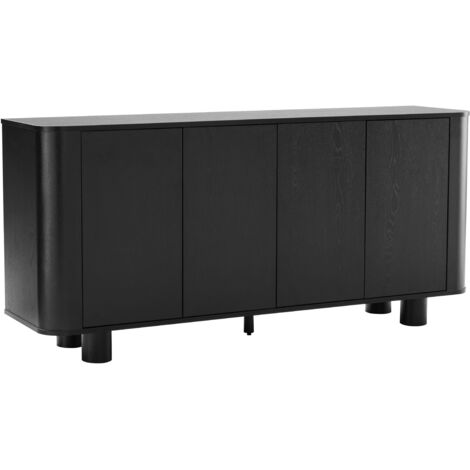 OVIALA Skandinavisches Sideboard mit 4 Türen, L 160 cm, schwarzes Holz