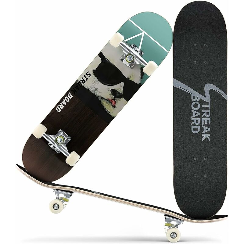 

Skateboard completo, 80 x 20 cm Patín doble cóncavo, con rodamientos ABEC-7 y 7 capas de madera de arce canadiense, para principiantes, niños y