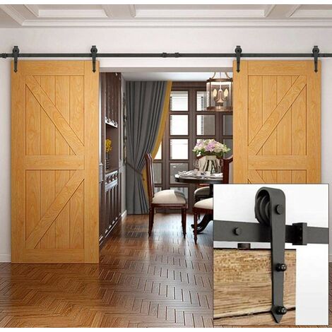 Skecten 12FT/3.66M Herraje para Puerta Corredera, Puertas Corredera Carril, Puerta Doble, Forma de ↑, Negro (Mejorar)