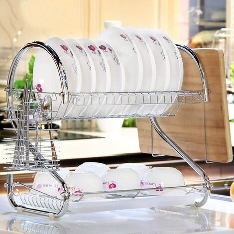 skecten® 2 Tier Égouttoir Vaisselle Assiette Plat Écuelle Pour Cuisine Argent - Type 2