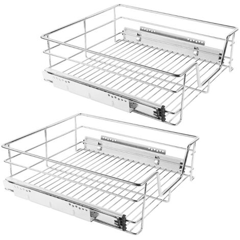 Skecten® 2er-Set Teleskopschublade，Küchenschublade aus Metal，Teleskop Küchen Regal Schublade，Schlafzimmerschublade，für Schrankbreite 46cm (46×44×14cm）