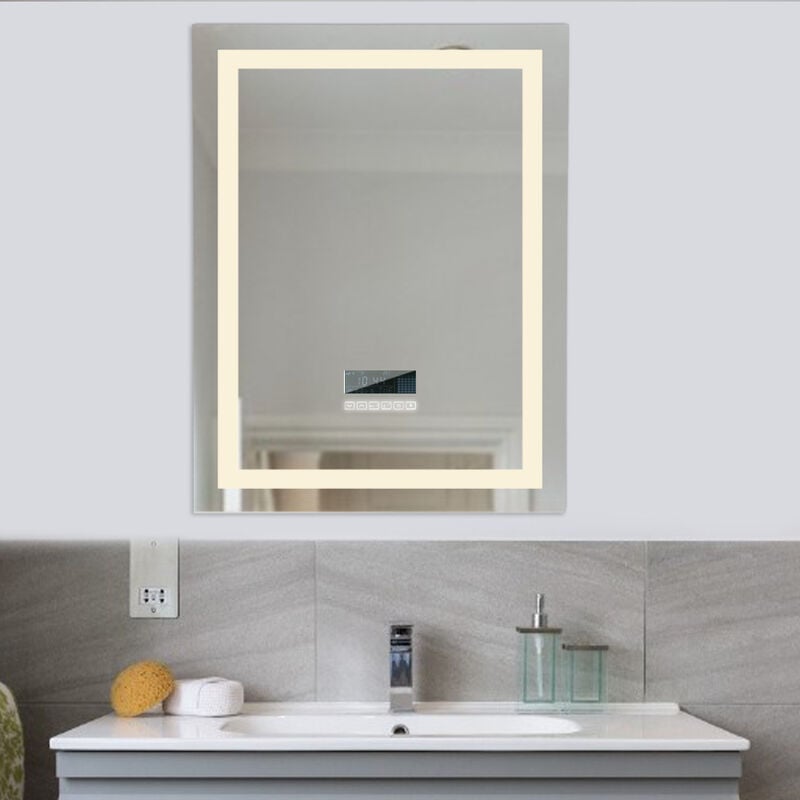 Skecten - Miroir de Salle de Bain, Commutateur à Capteur Tactile, Haut-Parleur Bluetooth, Lumière Blanche/Chaude