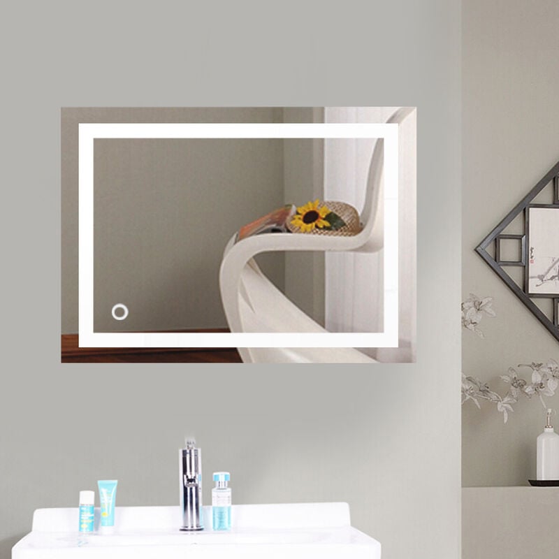 Skecten - Miroir Salle de Bain led Miroir Mural Premium Miroir Maquillage Lampe de Lumineux Interrupteur Tactile IP67 50 x 70cm