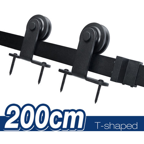 Skecten 6.6FT/200CM Herraje para Puerta Corredera, Puertas Corredera Carril, Puerta Simple en Forma de T, Negro