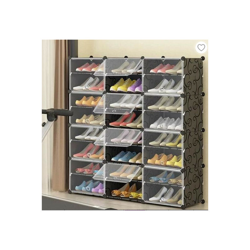 Rangement de Chaussures Plastiques avec 8 Etagères 12 Portes Meuble Armoire à Chaussures Noir HxlxP: 120x120x30 cm