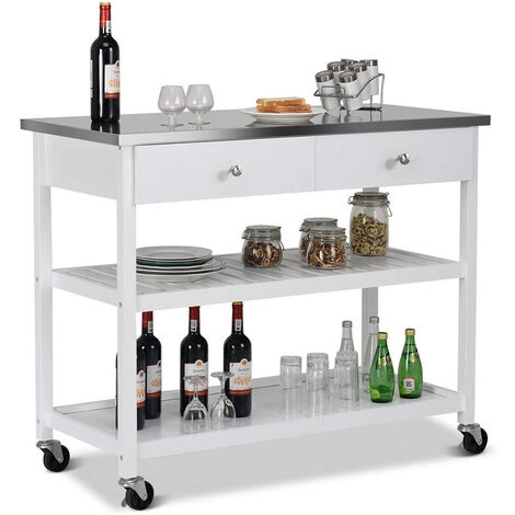 Skecten Balda de Cocina con 2 Estantes / Isla de Cocina con Encimera / Carrito de servicio con ruedas /Fácil de Montar