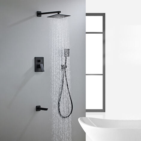 Conjunto cromado de ducha con grifo rectangular monomando, manguera,  alcachofa y soporte - Hydrabazaar