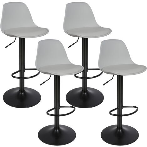 Skecten® Barhocker 4er Set aus PU-Leder, Höhenverstellbar 360° Drehstuhl, für Küche und Bar，hellgrau
