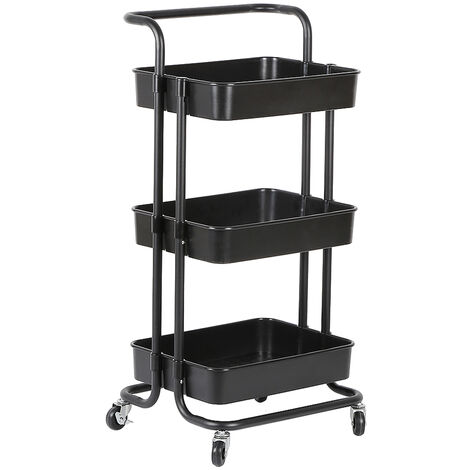 Skecten Carrito de Cocina o Multiuso de 3 Niveles / Carrito de Rodillos / Negro