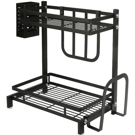 Skecten Estantería para Especias ,Estante para Condimentos de Acero Inoxidable de 2 Niveles para Almacenamiento en la Cocina