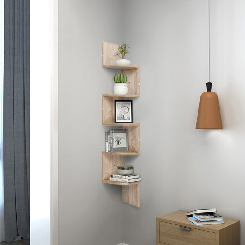 Skecten - tagère D'angle Étagère Murale Étagère en Forme Zigzag Bibliothèque Chêne
