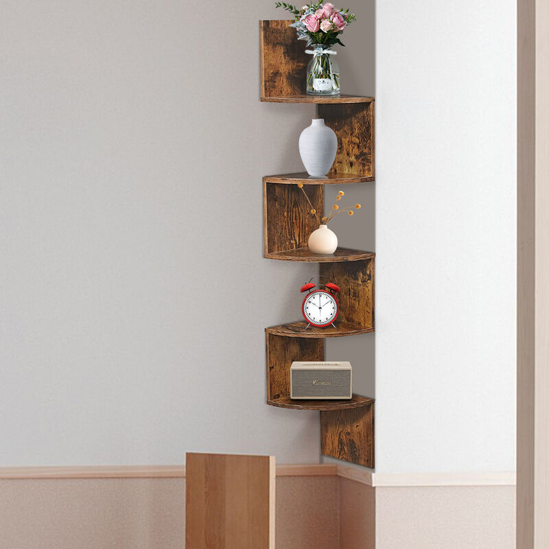 Tagère d'angle, Style Contemporain, Étagère Murale, Étagère en Forme Zigzag, Bibliothèque, Rétro