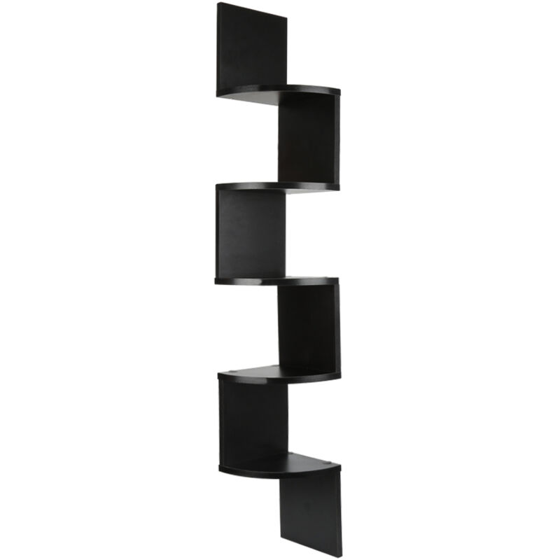 Tagère d'angle, Style Contemporain, Étagère Murale, Étagère en Forme Zigzag, Bibliothèque, Noir