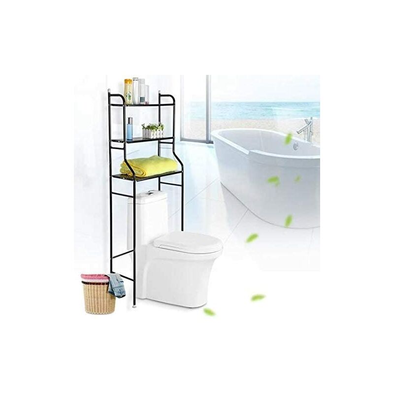 Tagère de Toilette/Meuble de Toilette / Colonne de Toilette / 3 Rangées Etagère de Salle de Bains - Noir