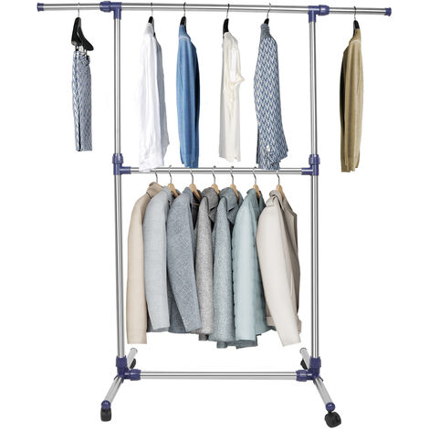 Skecten® Garderobenständer auf Rollen,kleiderstange ausziehbarer,2 Kleiderstangen, aus Metall,Kleiderständer im Industriedesign, für Schlafzimmer und Balkon