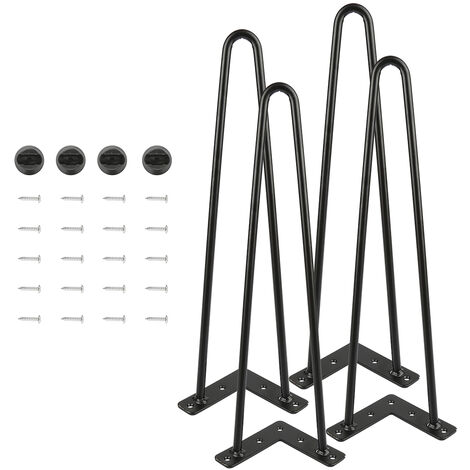 Skecten – Lot de 4 pieds de meuble épingle 41 cm – Fer antirouille – Installation rapide avec 20 vis – Pour tables et bureaux