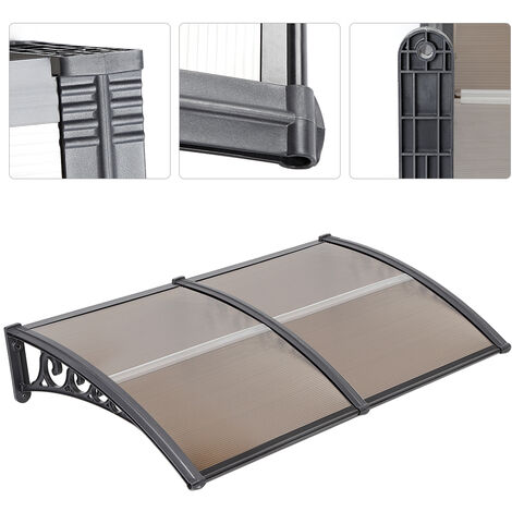 Skecten Marquesina para Puerta, Toldo moderno para puertas de entrada, marquesina para ventanas exteriores con soportes laterales, Marrón 100x200cm