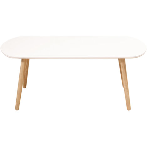 Skecten Mesa de Café, Mesa Auxiliar de Oficina para Sala de Estar, Mesa de Centro Patas de Haya, Minimalistas, Resistentes, Blanco