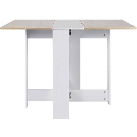 Skecten Mesa de Comedor Plegable, Mesa de Cocina  con Alas Abatibles, Blanco+Roble