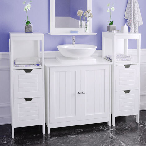 Skecten – Meuble sous lavabo 60x30x60 cm – 2 étagères réglables – Matériau MDF résistant à l'humidité – Double porte avec poignées en métal chromé