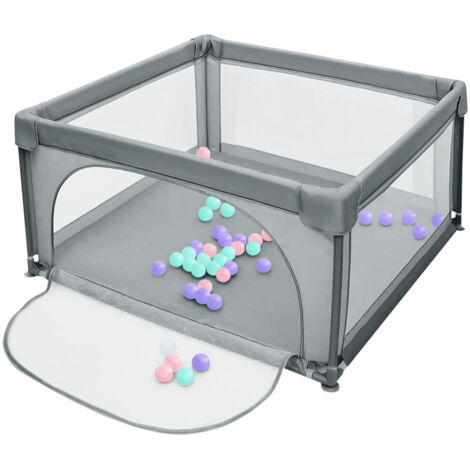 Skecten Parc Bébé, 120x120 cm, Parc Enfant pour L'intérieur et L'extérieur, avec côtés en maille et 50 Boules Océaniques,Gris foncé