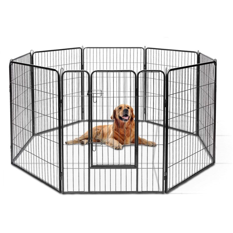 Skecten - Parc pour animaux en métal pliable à 8 panneaux, enclos d'exercice pour chiots avec porte verrouillable