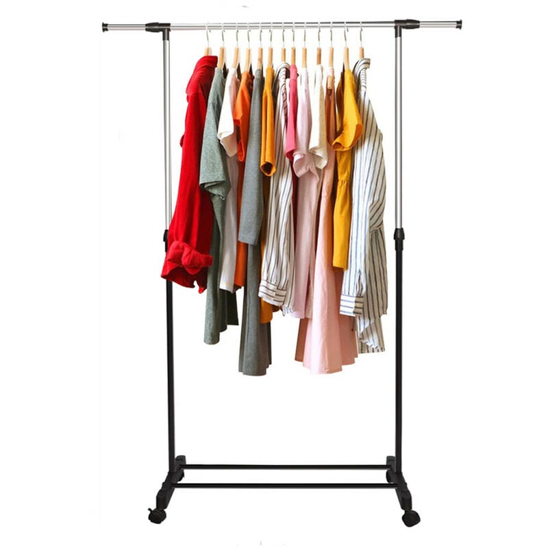 Penderie à Vêtements Portant à Roulettes Métal Acier Inoxydable Réglable Pliable Mobile Style Industriel