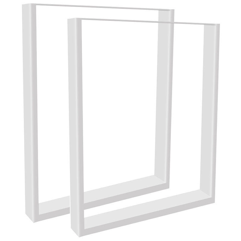 Pieds de Table en Profil Carré 60x72cm Revêtement en Poudre Blanc Piètement Meuble Support Table