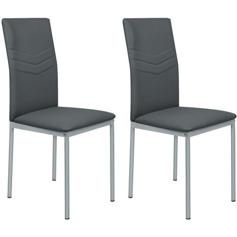 Skecten Set de 2 Sillas de Comedor Tapizadas, Silla de Cocina con asiento y respaldo de PU Gris oscuro