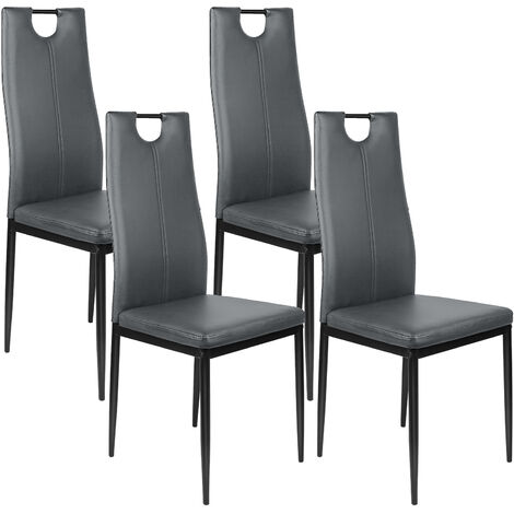 Skecten Set de 4 Sillas de Comedor Tapizadas, Silla de Cocina con Asiento y Respaldo de PU, líneas limpias Gris oscuro