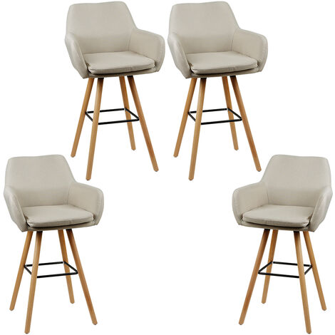 Skecten Set de 4 Taburetes de Bar, Taburetes Altos de Cocina,  Asiento Acolchado, Beige