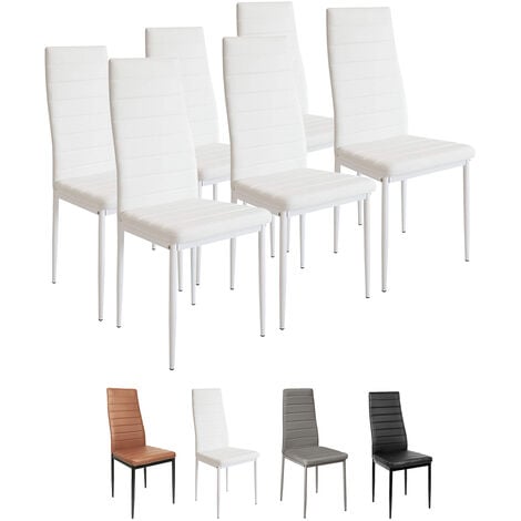 Skecten Set de 6 Sillas de Comedor, Tapizada en Polipiel, para Cocina, Comedor, Bar y Restaurante , Blanco