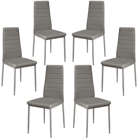 Skecten Set de 6 Sillas de Comedor, Tapizada en Polipiel, para Cocina, Comedor, Bar y Restaurante - Gris