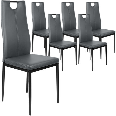Skecten Set de 6 Sillas de Comedor Tapizadas, Silla de Cocina con Asiento y Respaldo de PU, líneas limpias Gris oscuro