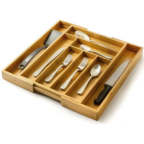 Skecten Soporte para cubiertos / Cajón organizador de cocina con divisor / Organizador de Cajón Expandible de Bambú / 43-50x45x5cm