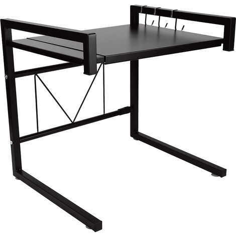 Skecten Soporte para microondas, balda de cocina, baldas para microondas, balda para tostadora, con 3 ganchos (40-65)x42cm Negro
