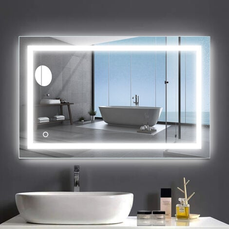 Skecten Specchio da Bagno con Luce LED, Specchio a Parete da Trucco,60 x 80 cm (Orizzontale/Verticale)